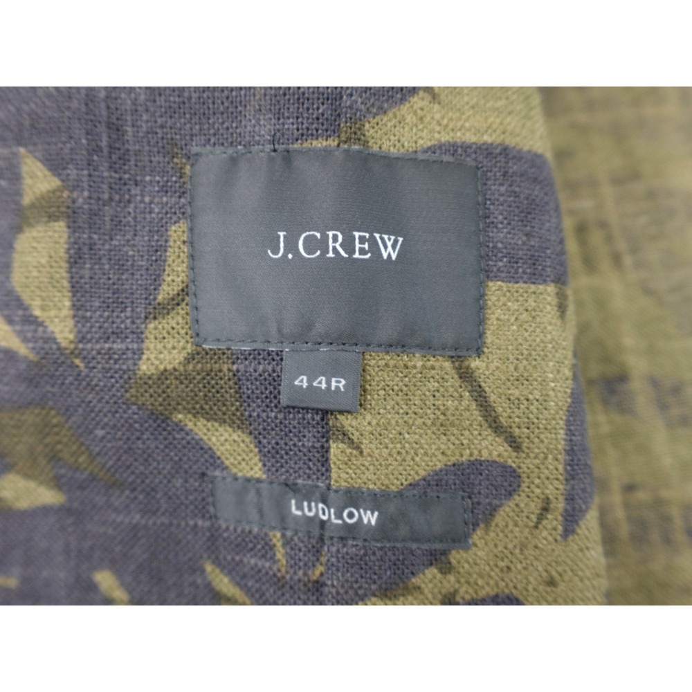 J.Crew Ludlow Linen Mens Large Olive Green Charcoal Tropical Leaf Print Blazer - Picture 11 of 15